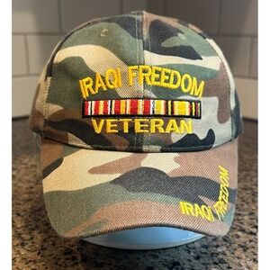 Iraqi Freedom Veteran Baseball Cap Mens OS Camouflage Hook & loop Adjustable Hat